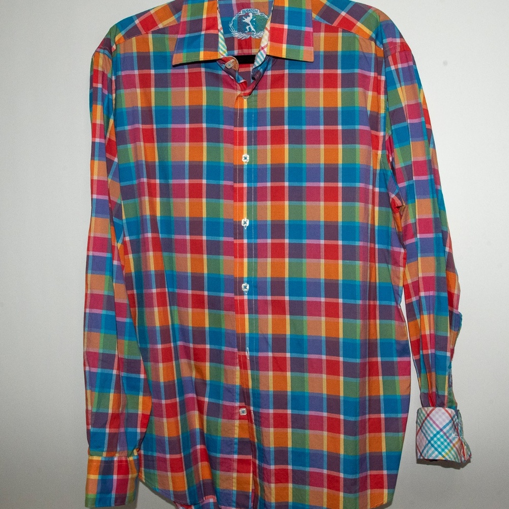 BUGATCHI -  MEN'S BUTTON DOWN SHIRT WITH BOLD COLORS - SHAPE FIT LARGE
